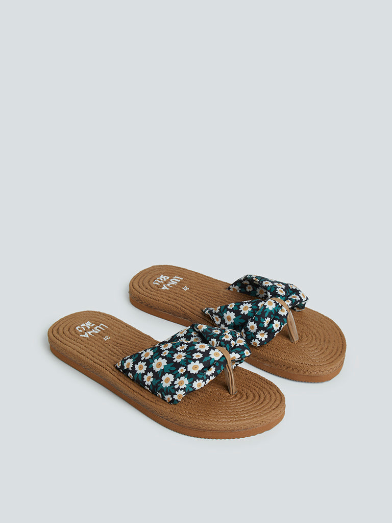 LUNA BLU Multicolour Printed Jute-Textured Straps Flip Flops